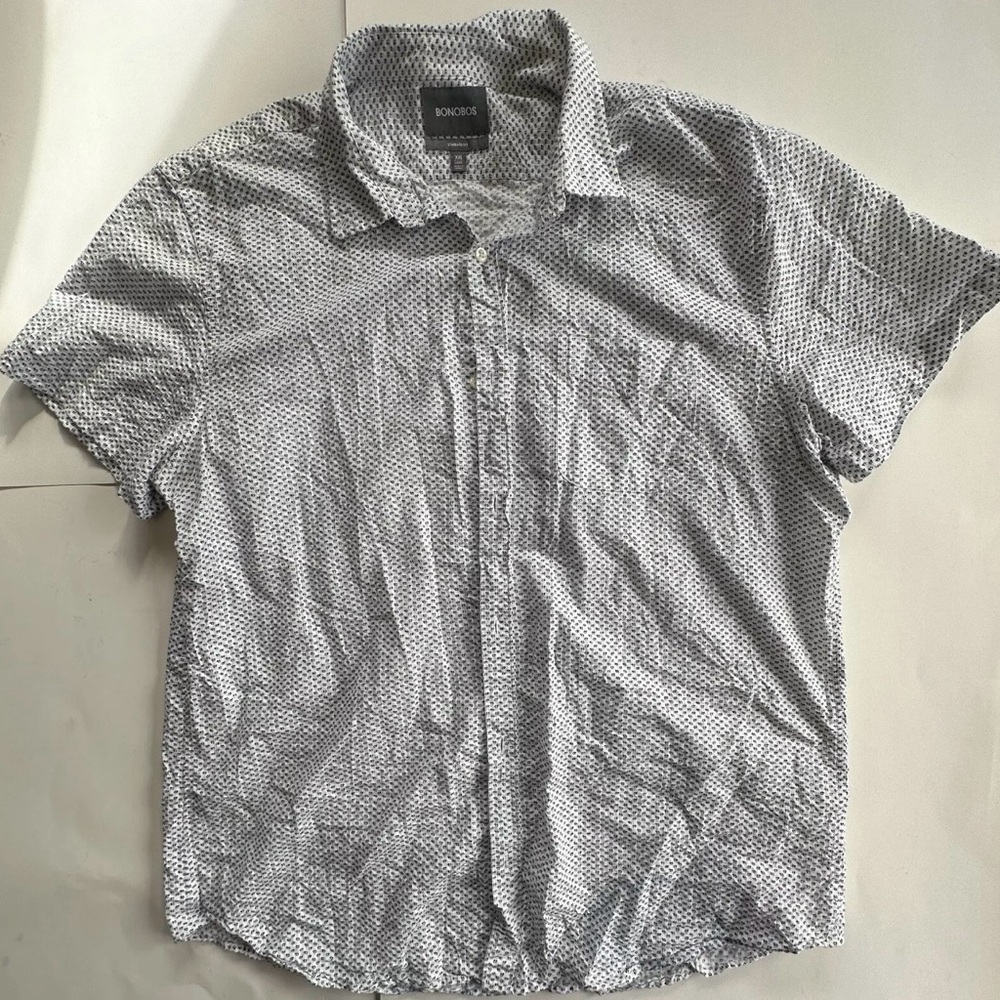 BONOBOS Shirt Men's XXL Long Light Blue Short Sleeve Paw Print Button Up